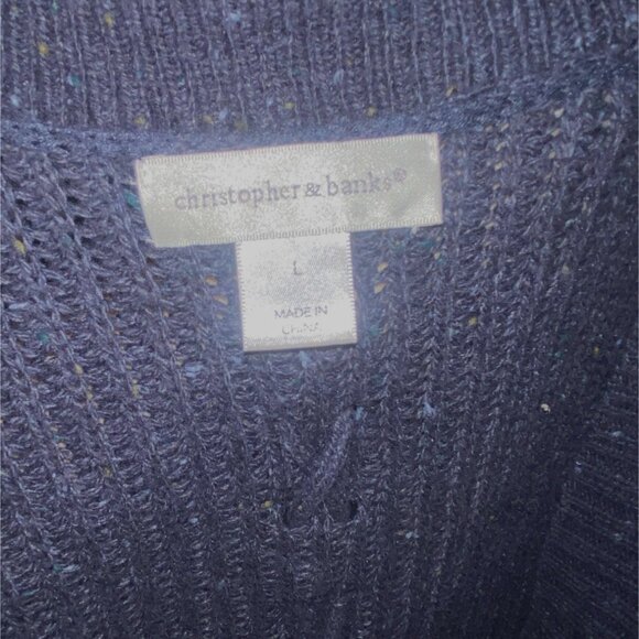 Christopher & Banks Open Front Knit Cardigan-Mixed Knitting-Navy Blue-Size L-GUC - Picture 8 of 8